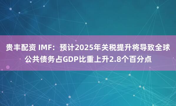 贵丰配资 IMF：预计2025年关税提升将导致全球公共债务占GDP比重上升2.8个百分点