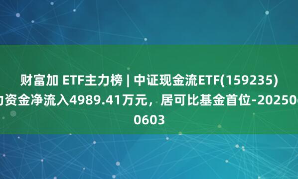 财富加 ETF主力榜 | 中证现金流ETF(159235)主力资金净流入4989.41万元，居可比基金首位-20250603